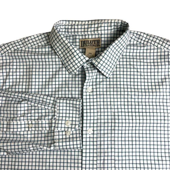 Duluth Trading Co Mens Cotton White Blue Check Long Sleeve Button Up‎ Shirt 2XL - Picture 1 of 4